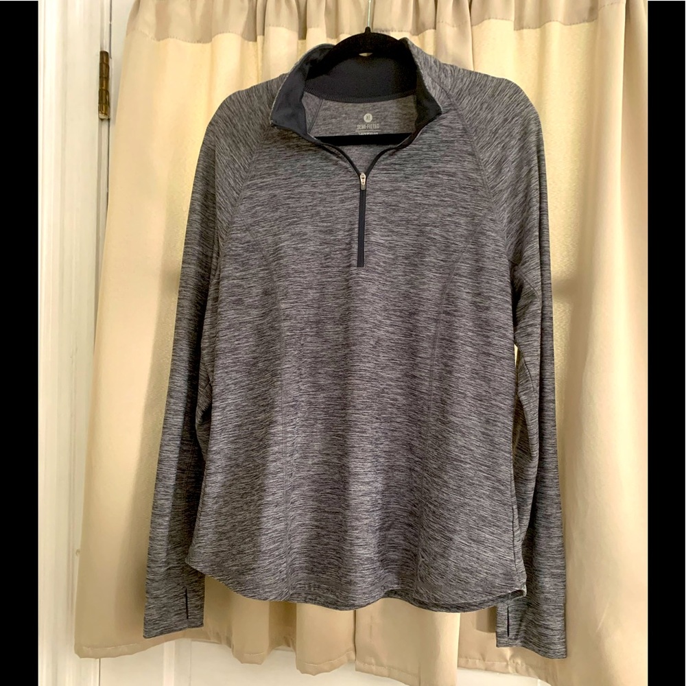 Grey Old Navy 1/4 zip Activewear top w thumb holes
